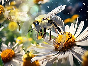 Ai Generated illustration Wildlife Concept of Bumble bees busy gathering nectar in summer