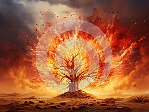 Ai Generated illustration Wildlife Concept of burning thorn bush christian symbol