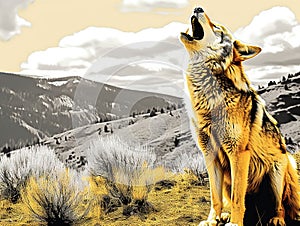 Ai Generated illustration Wildlife Concept of Calling Coyote