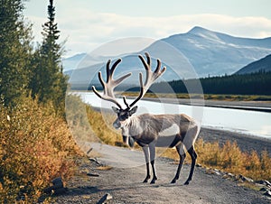 Ai Generated illustration Wildlife Concept of Caribou Shows Off