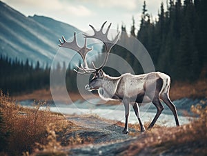 Ai Generated illustration Wildlife Concept of Caribou Shows Off