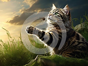 Ai Generated illustration Wildlife Concept of Cat scratching the pruritus