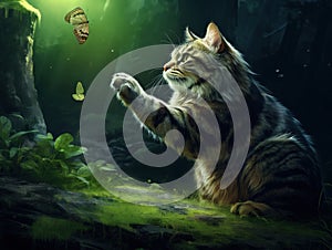 Ai Generated illustration Wildlife Concept of Cat scratching the pruritus