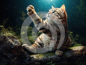 Ai Generated illustration Wildlife Concept of Cat scratching the pruritus
