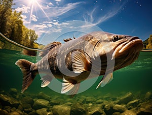 Ai Generated illustration Wildlife Concept of The Catfish (Silurus Glanis).