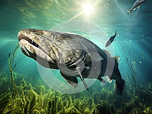 Ai Generated illustration Wildlife Concept of The Catfish (Silurus Glanis).