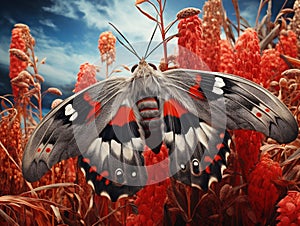 Ai Generated illustration Wildlife Concept of Cecropia moth on cattails