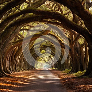 Ai Generated illustration Wildlife Concept of Charleston SC Botany Bay Dirt Road Spooky Tunnel