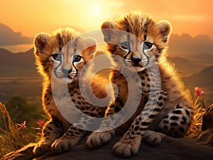 Ai Generated illustration Wildlife Concept of Cheetah cubs