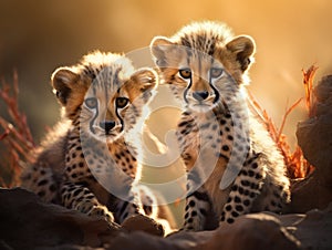 Ai Generated illustration Wildlife Concept of Cheetah cubs