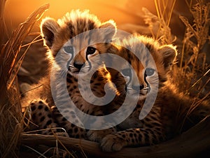 Ai Generated illustration Wildlife Concept of Cheetah cubs