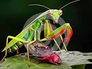 Ai Generated illustration Wildlife Concept of Chinese mantis eating cricket