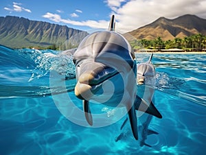 Ai Generated illustration Wildlife Concept of Close Up of Dolphins