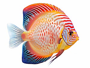 Ai Generated illustration Wildlife Concept of Colorful Discus Fish Isolated on White Background