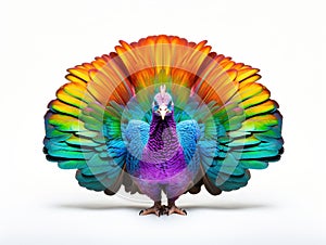 Ai Generated illustration Wildlife Concept of Colorful turkey isolated on the white background