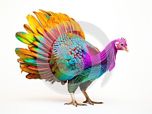 Ai Generated illustration Wildlife Concept of Colorful turkey isolated on the white background