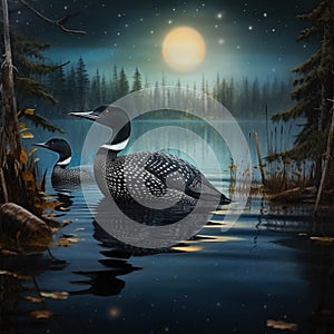 Ai Generated illustration Wildlife Concept of Common Loon