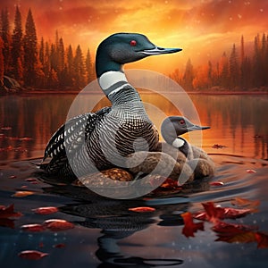 Ai Generated illustration Wildlife Concept of Common Loon (Gavia immer)