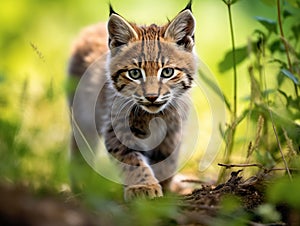 Ai Generated illustration Wildlife Concept of Curious Bobcat Kitten