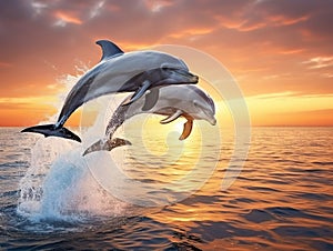 Ai Generated illustration Wildlife Concept of Dolphins Porpoising Florida