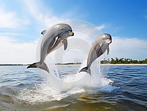 Ai Generated illustration Wildlife Concept of Dolphins Porpoising Florida