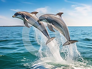 Ai Generated illustration Wildlife Concept of Dolphins Porpoising Florida