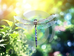 Ai Generated illustration Wildlife Concept of Dragonfly flying in a Zen garden