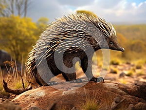 Ai Generated illustration Wildlife Concept of Echidna side