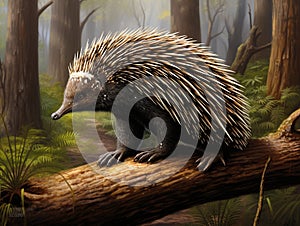 Ai Generated illustration Wildlife Concept of Echidna side