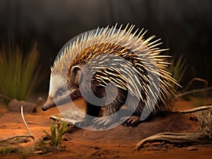Ai Generated illustration Wildlife Concept of Echidna side