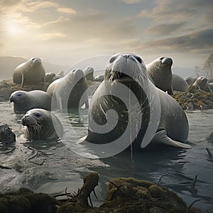 Ai Generated illustration Wildlife Concept of Elephant Seals Antarctica