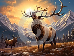 Ai Generated illustration Wildlife Concept of Elk Calling