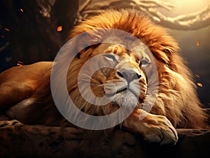 Ai Generated illustration Wildlife Concept of Emotional Lion