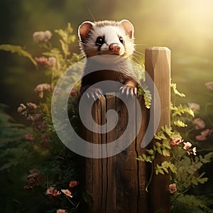 Ai Generated illustration Wildlife Concept of Ferret on a POST