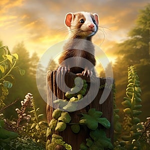 Ai Generated illustration Wildlife Concept of Ferret on a POST