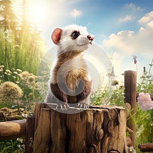 Ai Generated illustration Wildlife Concept of Ferret on a POST