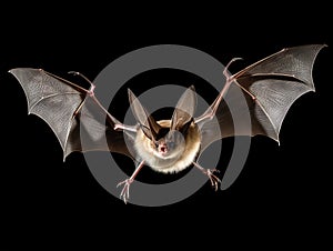 Ai Generated illustration Wildlife Concept of Flying Grey long eared bat isolated on white background