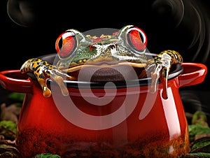 Ai Generated illustration Wildlife Concept of Frog in cooking pot isolated