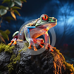 Ai Generated illustration Wildlife Concept of Frog on a rock