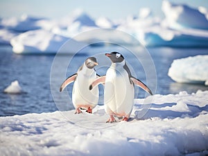 Ai Generated illustration Wildlife Concept of Gentoo Penguins - Antarctica