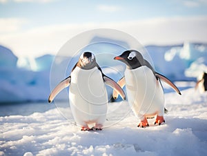 Ai Generated illustration Wildlife Concept of Gentoo Penguins - Antarctica