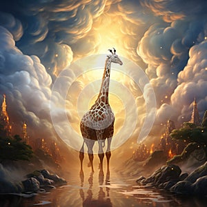 Ai Generated illustration Wildlife Concept of Giraffe masai mara kenya wildlife of africa