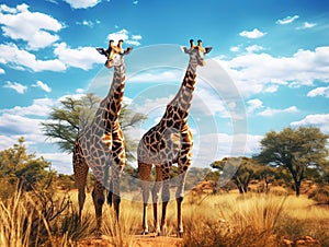 Ai Generated illustration Wildlife Concept of Giraffes South Africa