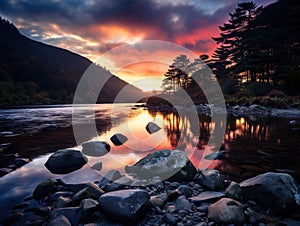 Ai Generated illustration Wildlife Concept of Glendalough lake county Wicklow Ireland