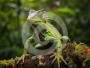 Ai Generated illustration Wildlife Concept of Green Basilisk Lizard Costa Rica wildlife.