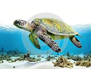 Ai Generated illustration Wildlife Concept of Green Sea Turtle isolated on white background