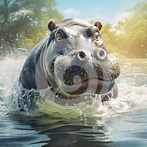 Ai Generated illustration Wildlife Concept of Hippo (Hippopotamus amphibius)