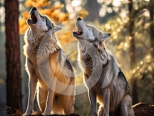 Ai Generated illustration Wildlife Concept of Howling Mexican gray wolves