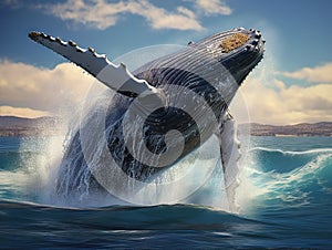 Ai Generated illustration Wildlife Concept of Humpback whale breaching