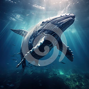 Ai Generated illustration Wildlife Concept of Humpback Whale at the Surface